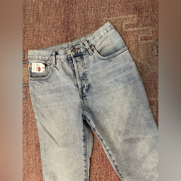 MNG by Mango high waist straight leg crop jeans light wash size 6 frayed hem - Picture 2 of 12